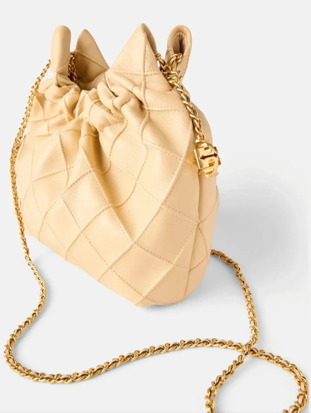 Tory Burch  Mini Fleming Chain Strap Hobo Bag Cream And Gold